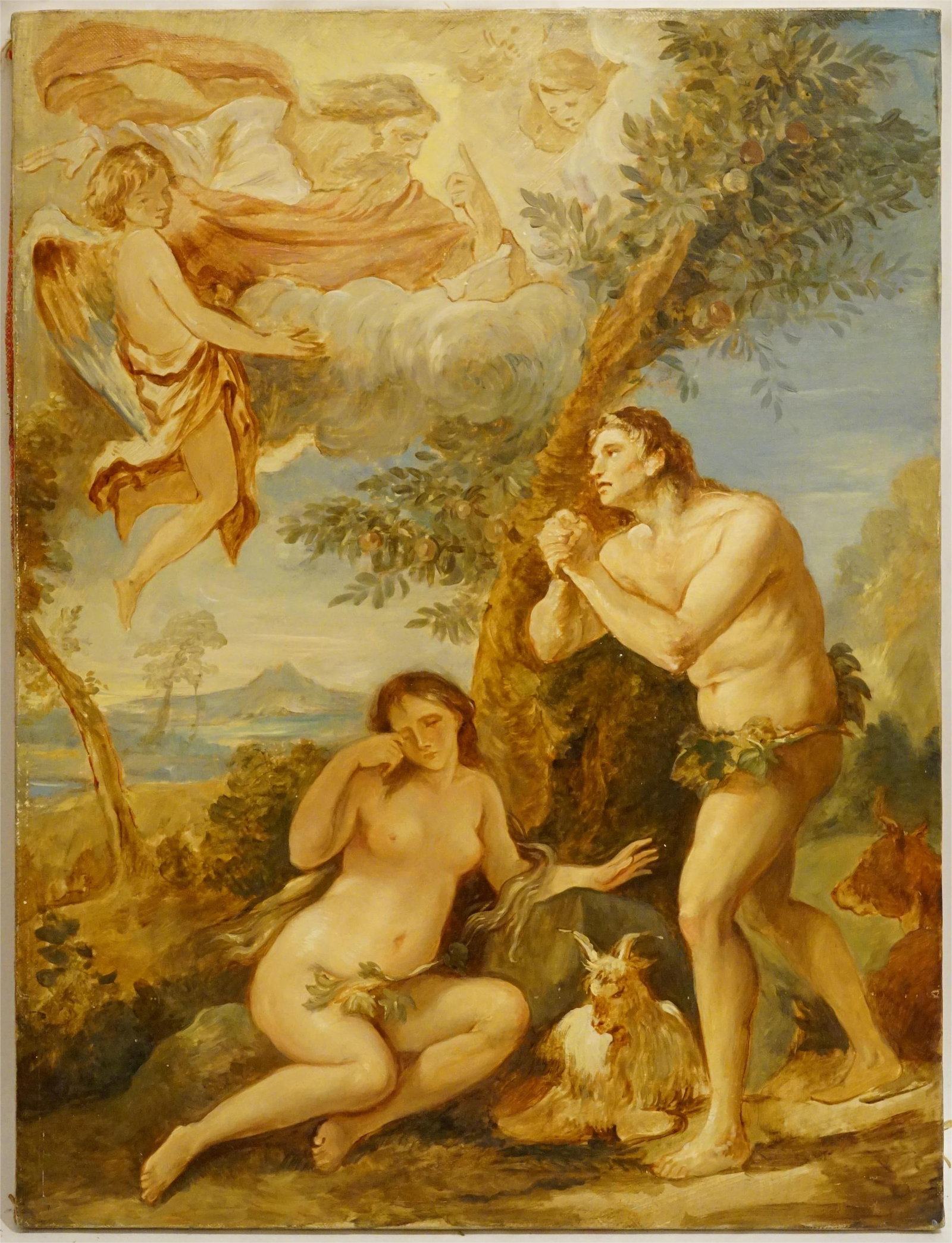 The Rebuke of Adam and Eve,Oil on Canvas: Approximate size:19x25 in Shipping: We offer in-house shipping services for most small items. This means that we will take care of packing and shipping the items directly to you. For larger or special