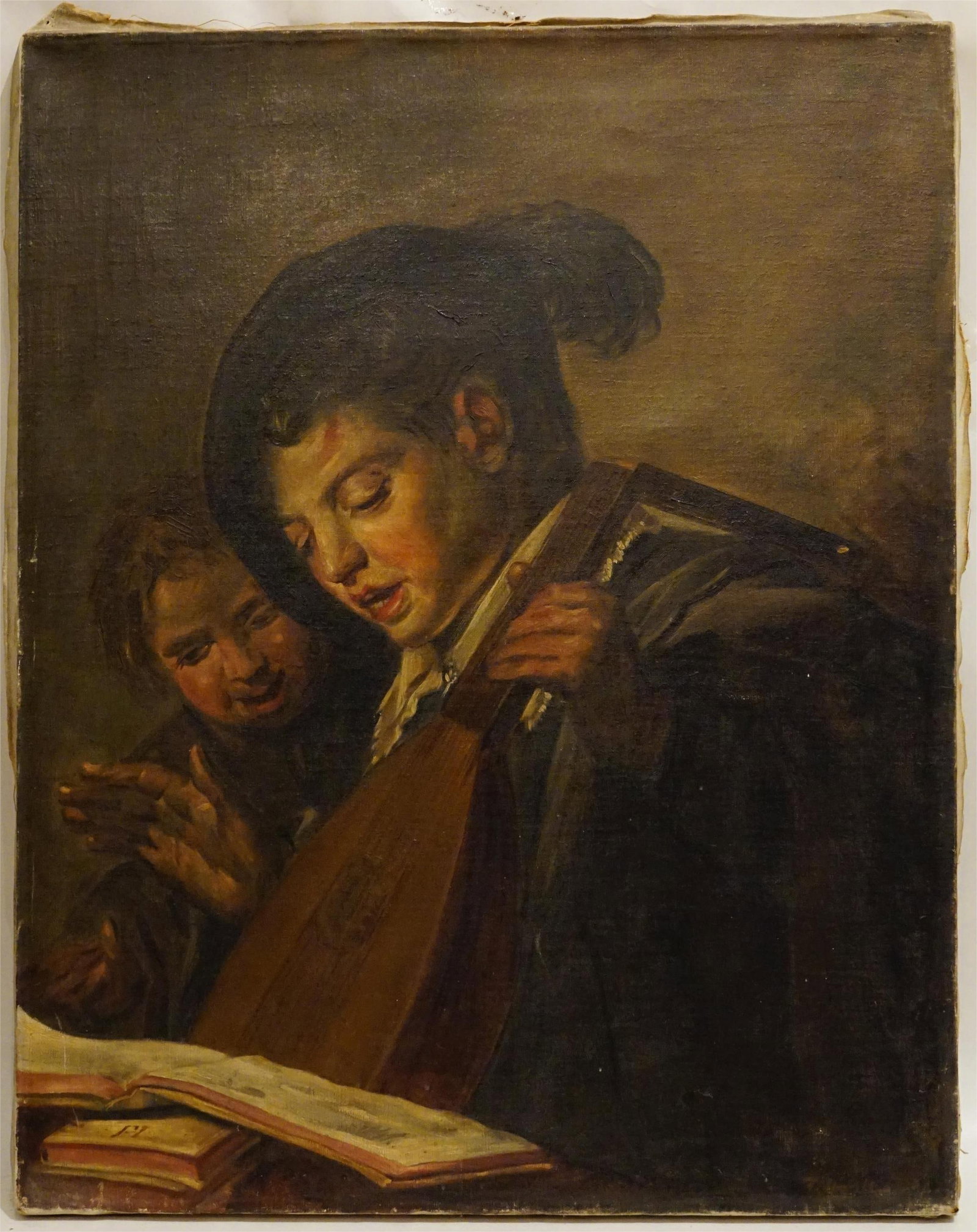 19th Century Oil Painting After Frans Hals, Two Singing Boys with a Lute and a Music Book: Approximate size: 21x26 in Shipping: We offer in-house shipping services for most small items. This means that we will take care of packing and shipping the items directly to you. For larger or specia
