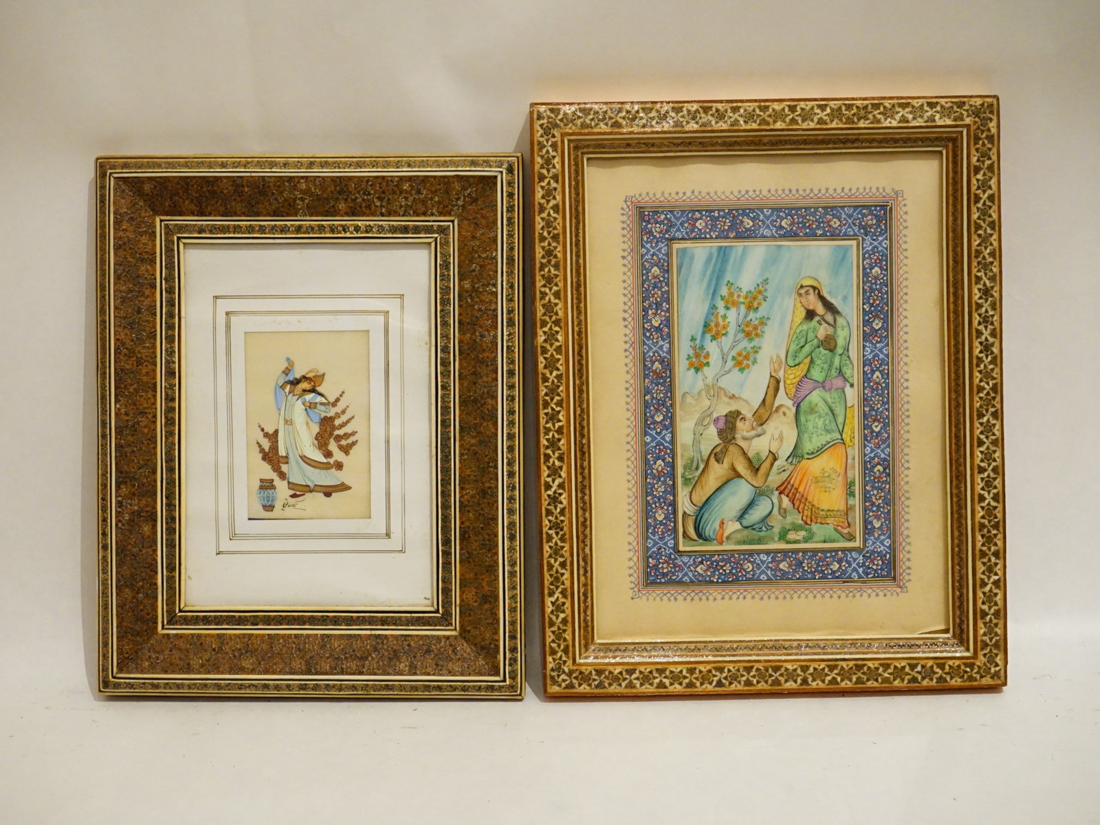 Two Omoumi Persian Miniature Paintings on Bone: Approximate size:9x11 in,8x10 in Shipping: We offer in-house shipping services for most small items. This means that we will take care of packing and shipping the items directly to you. For larger or 