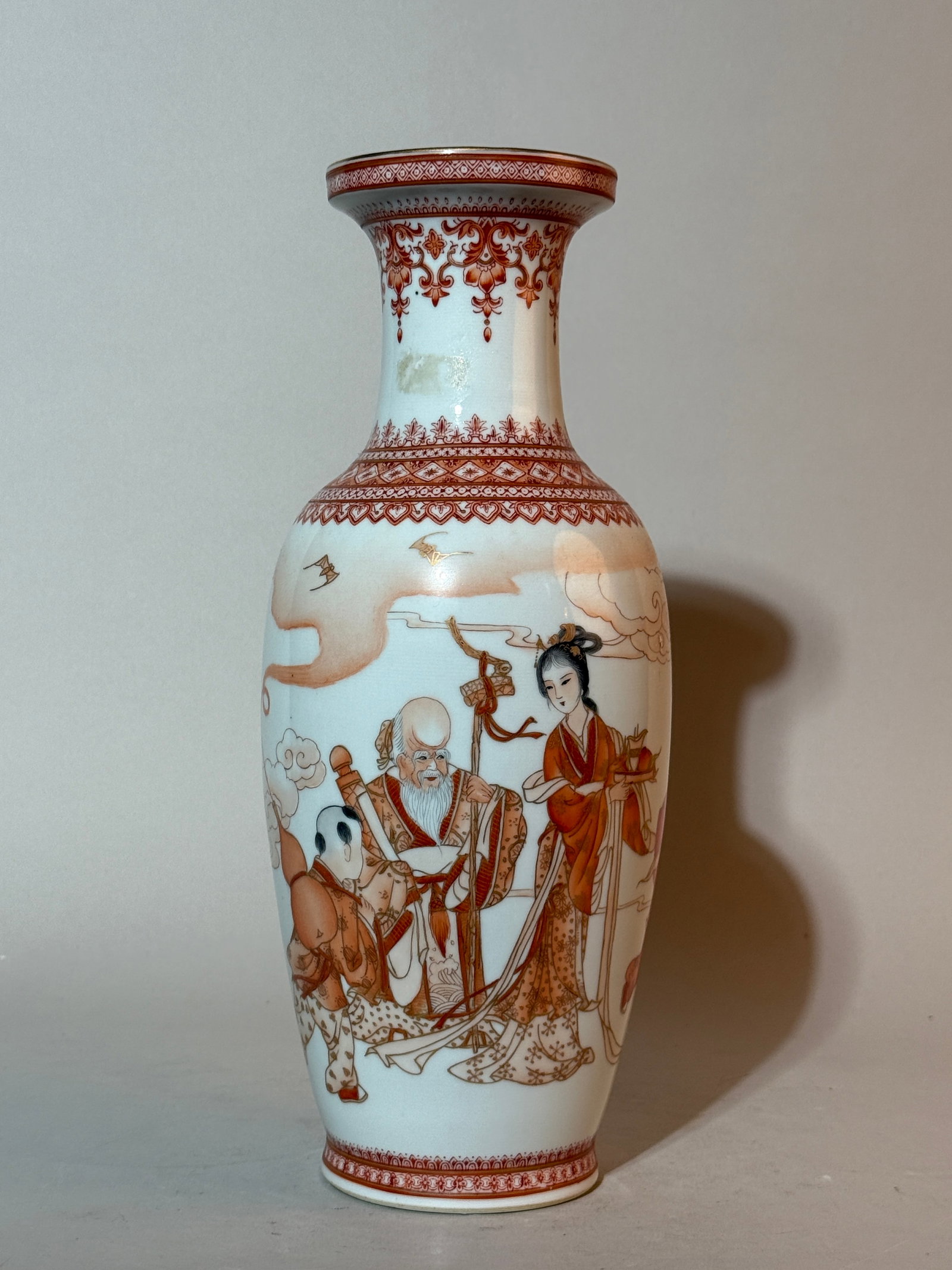 A Chinese Iron-Red 'shoulao' Baluster Vase: 12.25"ht Shipping: We offer in-house shipping services for most small items. This means that we will take care of packing and shipping the items directly to you. For larger or specialized items, we re