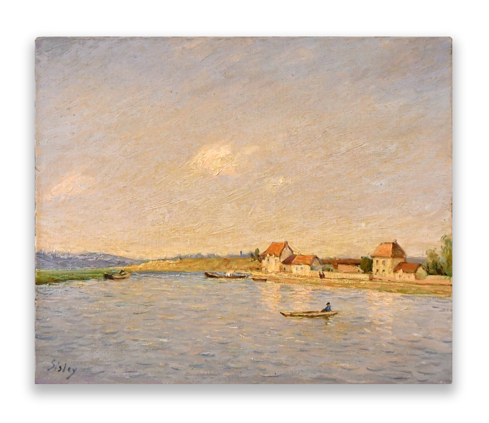Alfred Sisley (1839-1899), Saint-Mammes, Oil on Canvas: ALFRED SISLEY (1839-1899), SAINT-MAMMES, OIL ON CANVAS Dimensions: Image size: 45.7 x 53.2 cm. All measured values are approximate. Signature: Alfred Sisley Description: A serene riverside landscape