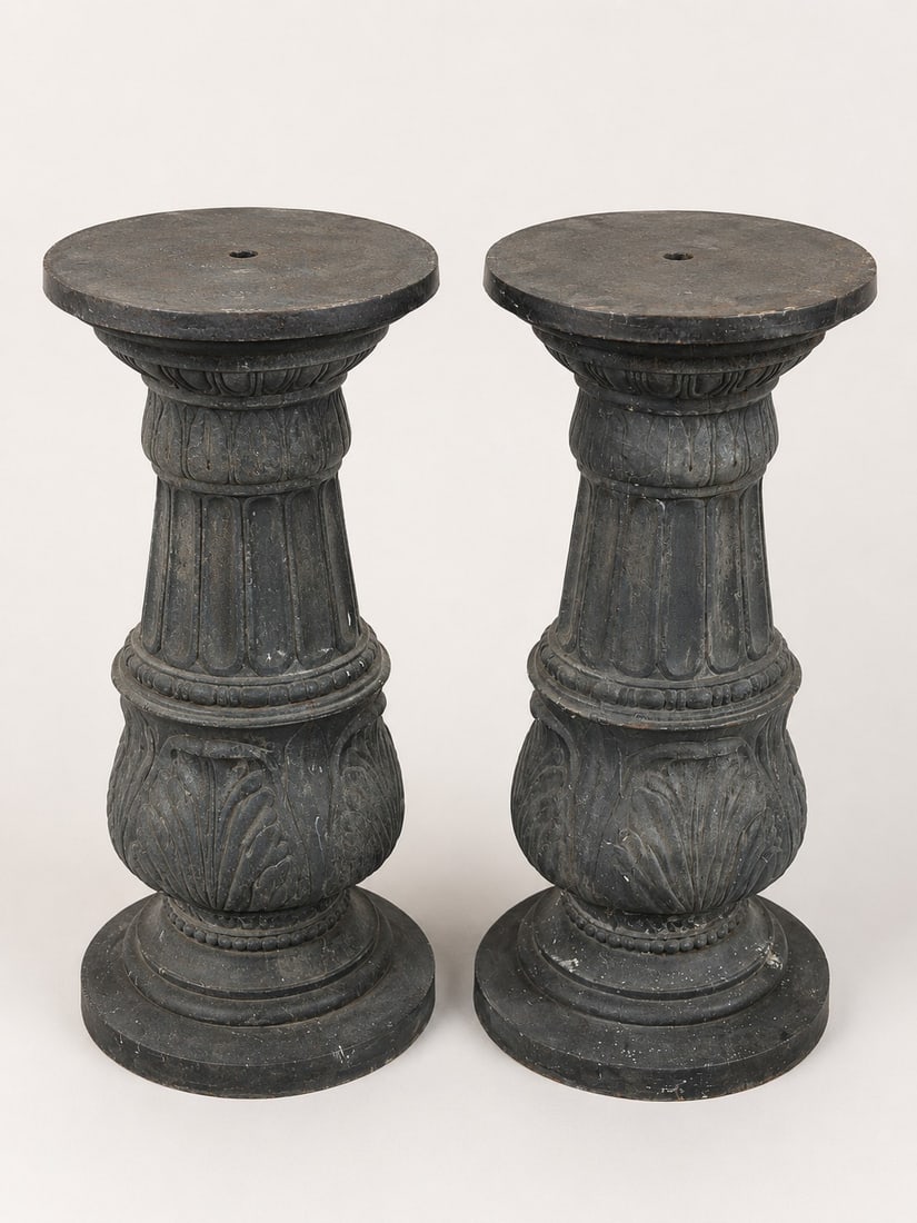 Pair of Neoclassical Cast Iron Pedestals: Approximate size: 34x14.5 in(each) Shipping: We offer in-house shipping services for most small items. This means that we will take care of packing and shipping the items directly to you. For larger