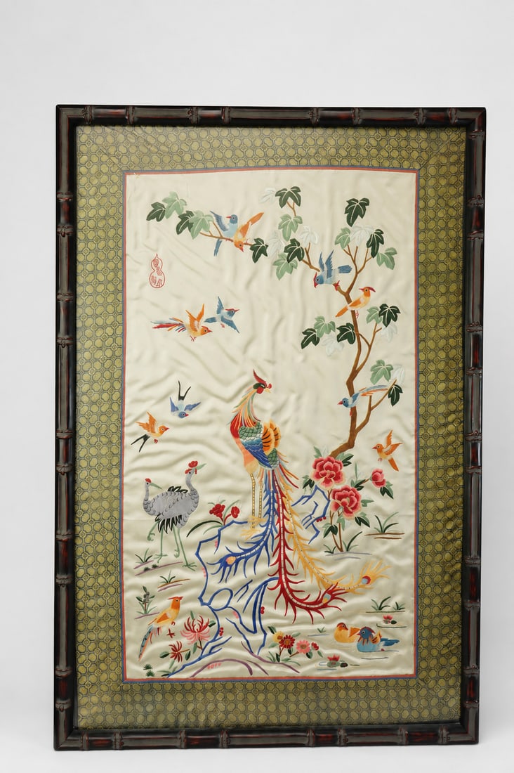 A Chinese Framed Silk Embroidery Panel: Approximate size: 34x23.5 Shipping: We offer in-house shipping services for most small items. This means that we will take care of packing and shipping the items directly to you. For larger or special