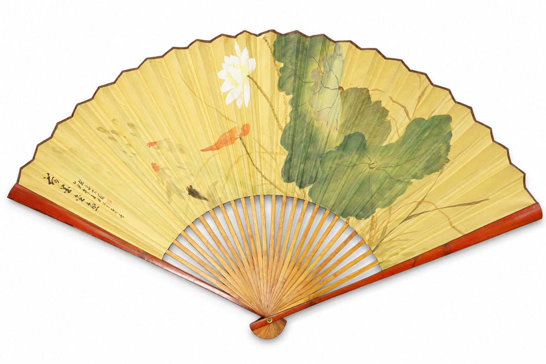 A Large Chinese Ink and Color on Paper Folding Fan (1 of 4)