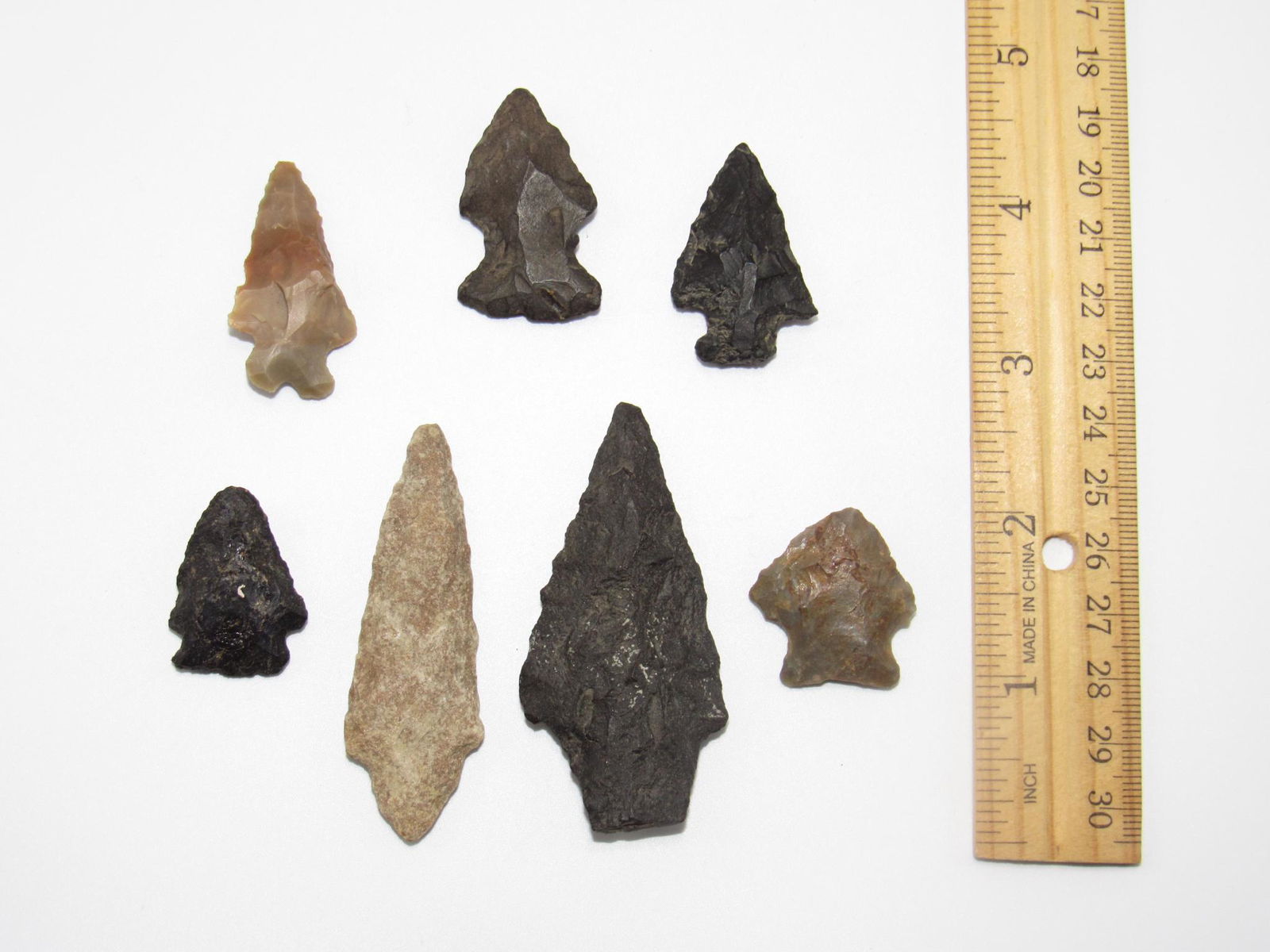 Seven Prehistoric Indian Arrowheads (1 of 2)
