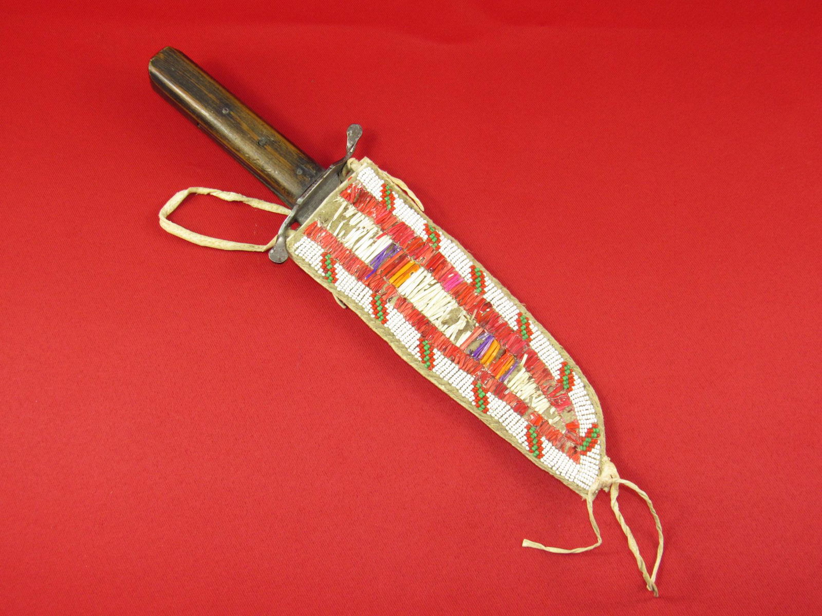 Vintage Native American Plains Indian Knife With Beaded and Quilled Sheath (1 of 13)