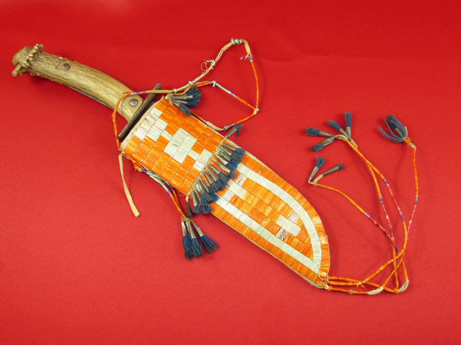 Vintage Native American Plains Indian Knife With Decorative Quilled Sheath (1 of 11)