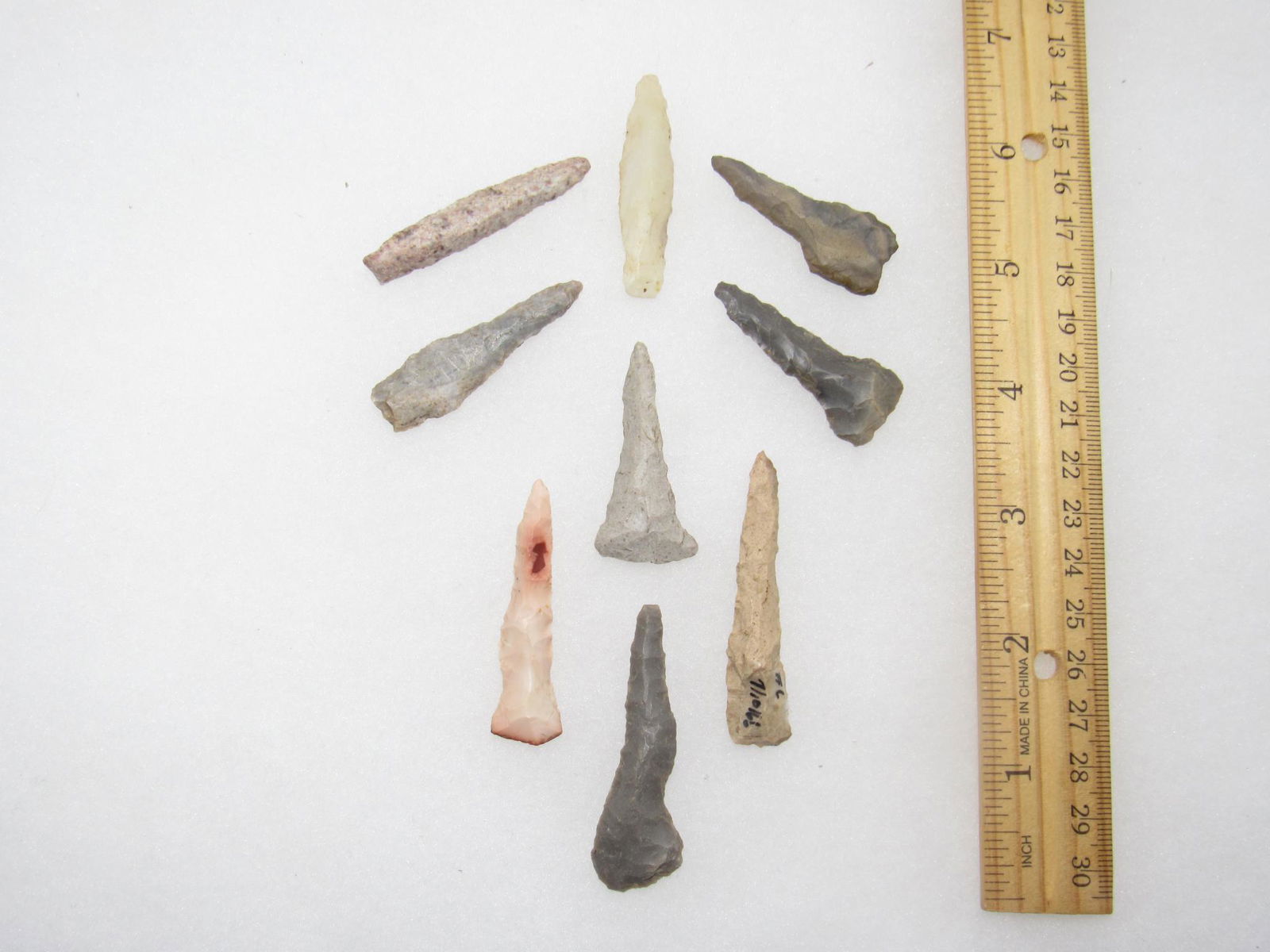 Nine Prehistoric Native American Indian Flint Drills (1 of 2)