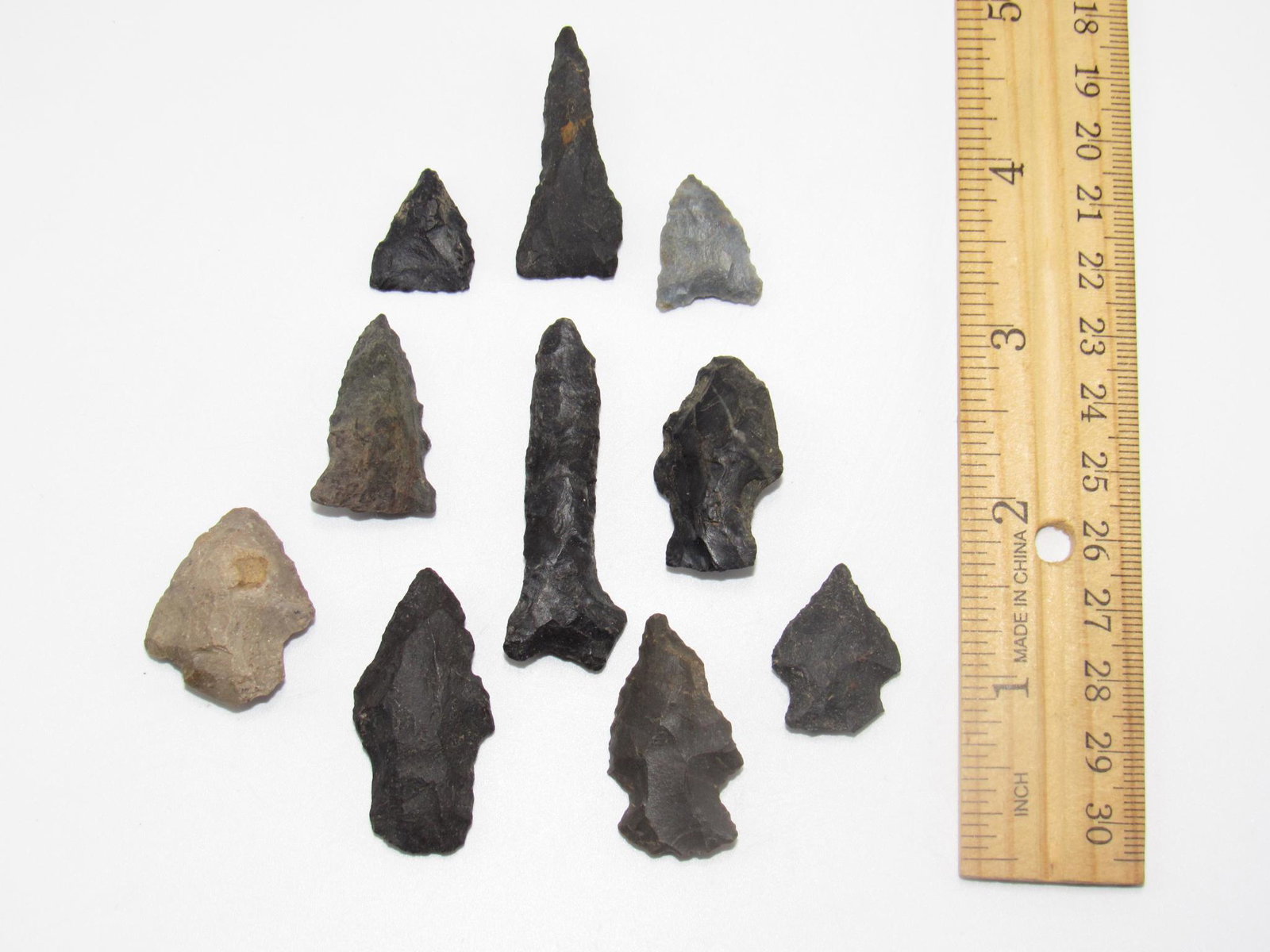 Ten Nice Prehistoric Indian Arrowheads and Drills (1 of 2)