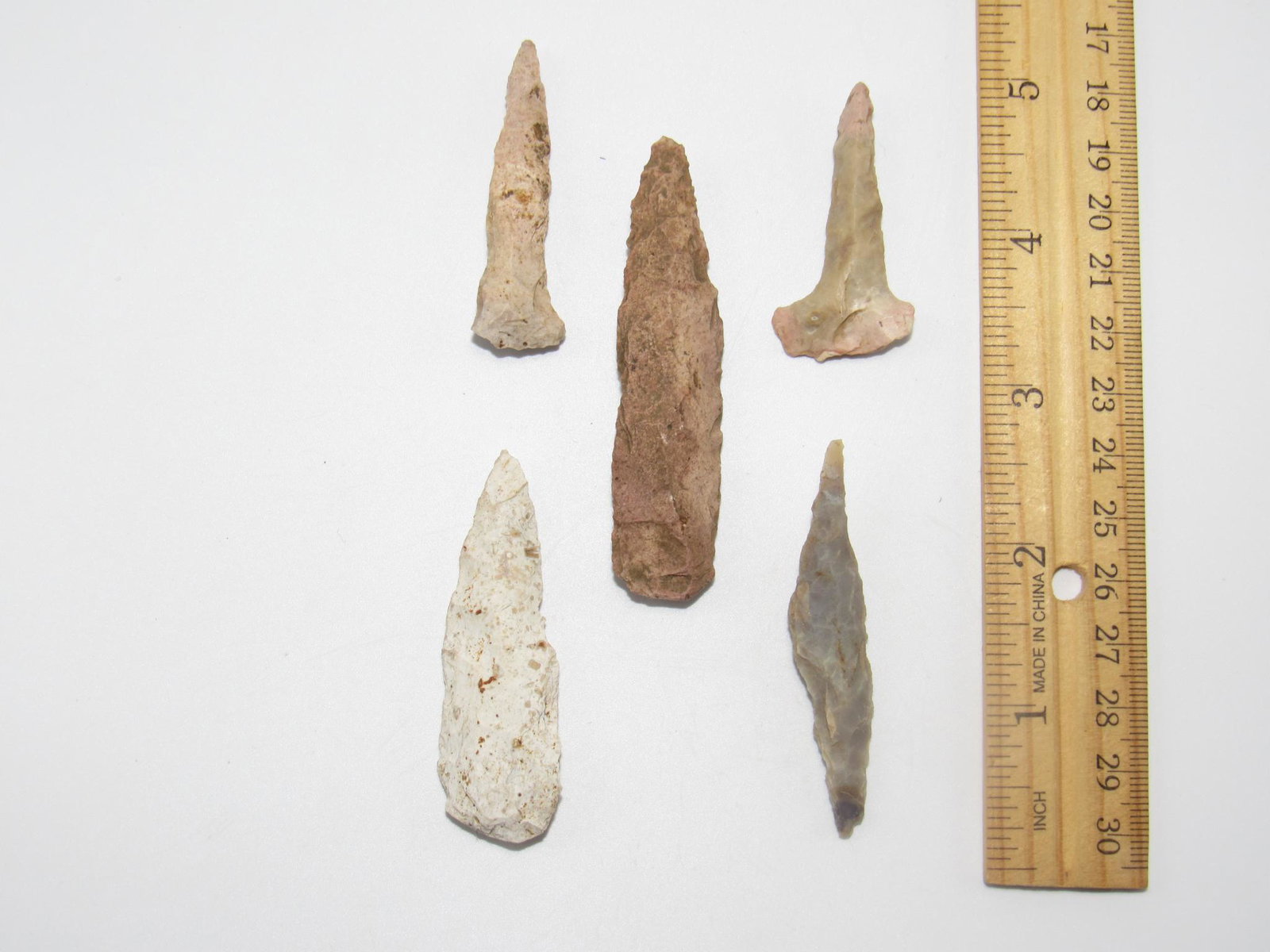 Five Prehistoric Indian Flint Drills (1 of 2)