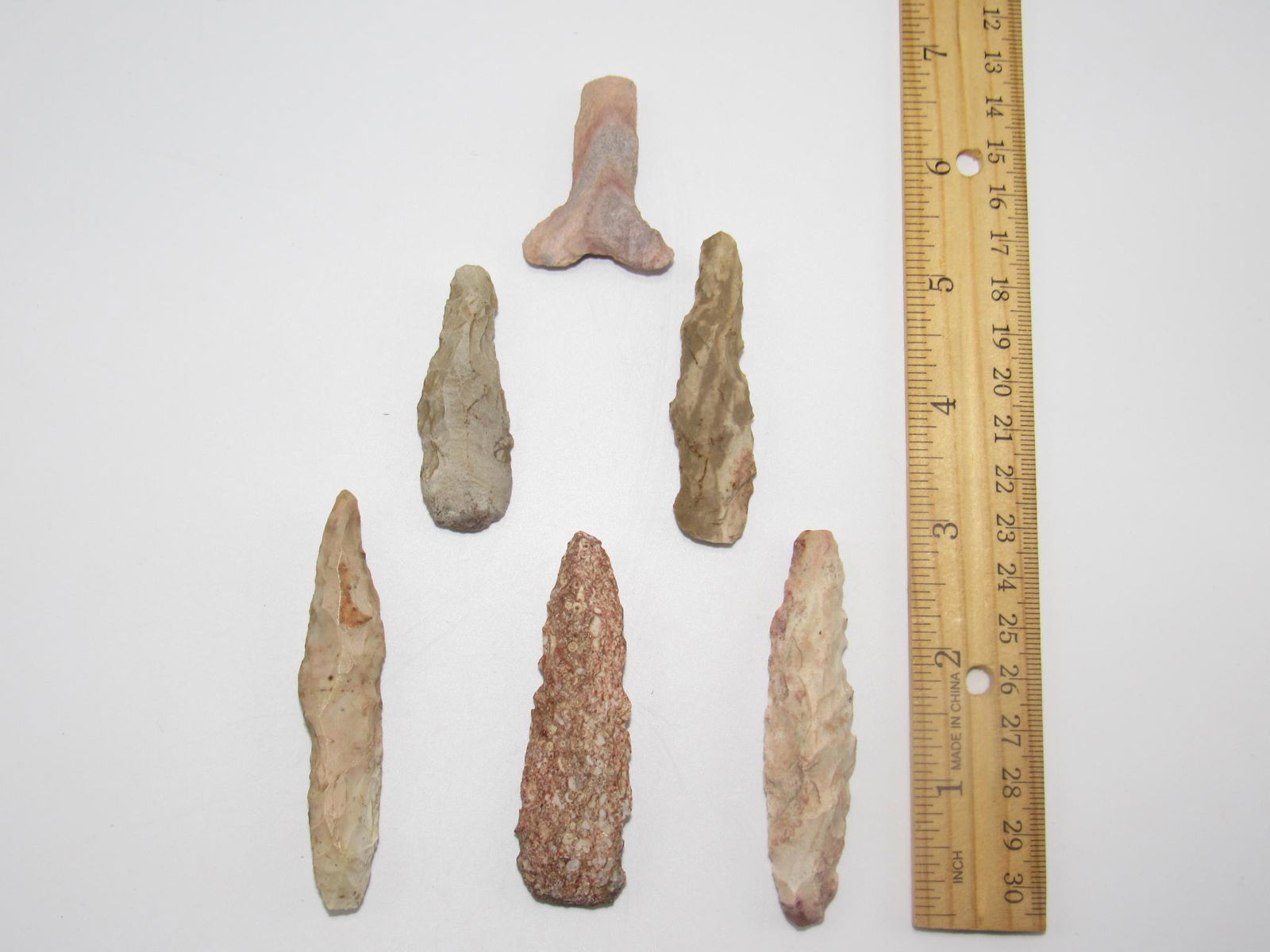 Six Prehistoric Indian Flint Drills (1 of 2)