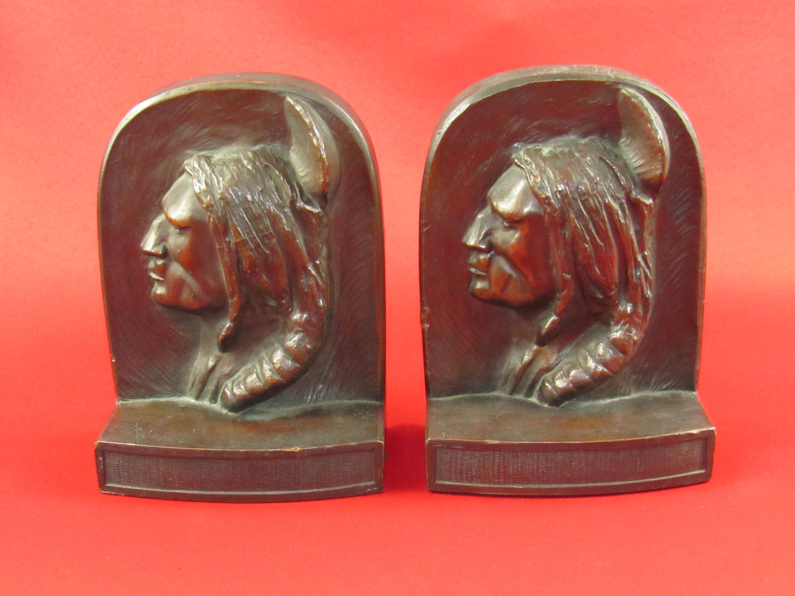 Large Vintage Bronze Native American Bookends (1 of 6)