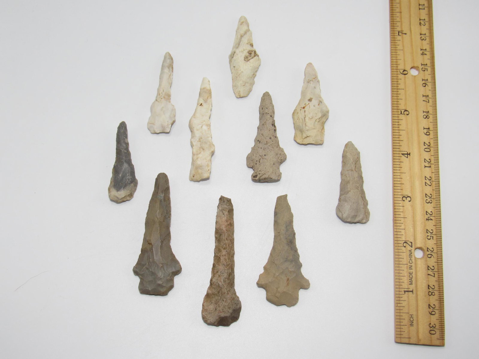 Ten Nice Prehistoric Indian Flint Drills (1 of 2)