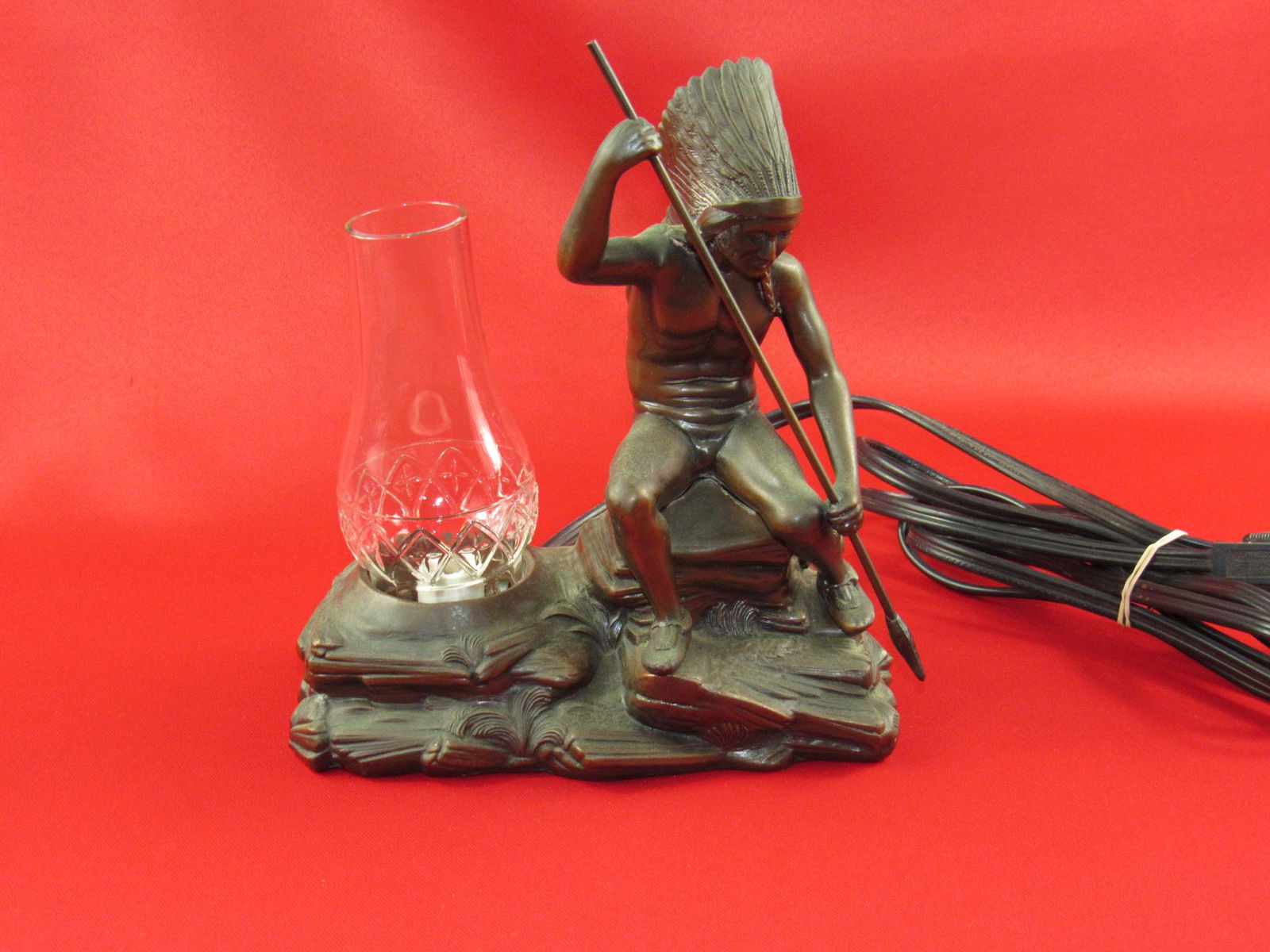 Wonderful Vintage Jennings Brothers JB2227 Bronze Native American Indian Lamp (1 of 16)