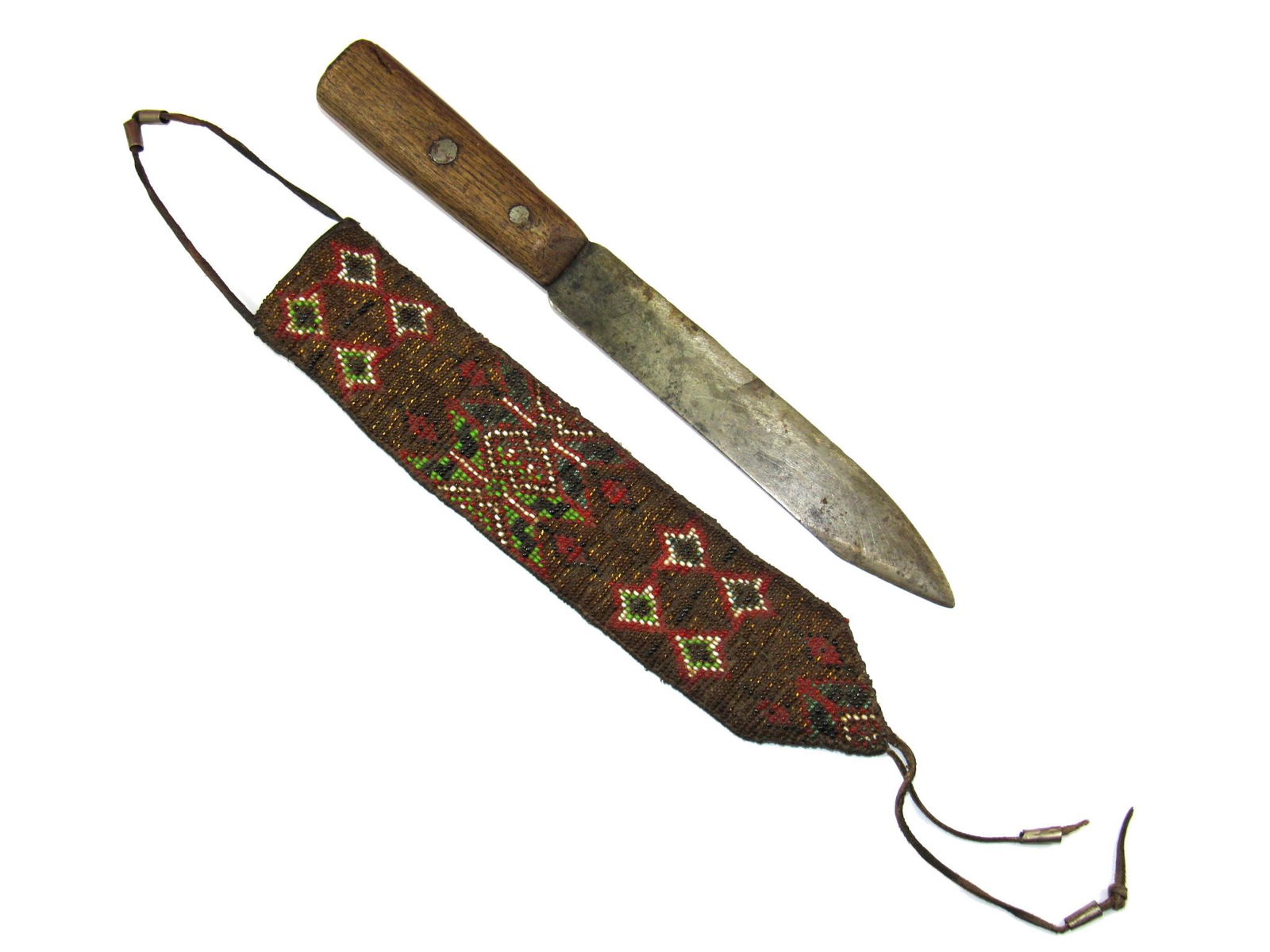 Wonderful Vintage Plains Indian Knife with Beaded Leather Sheath (1 of 12)