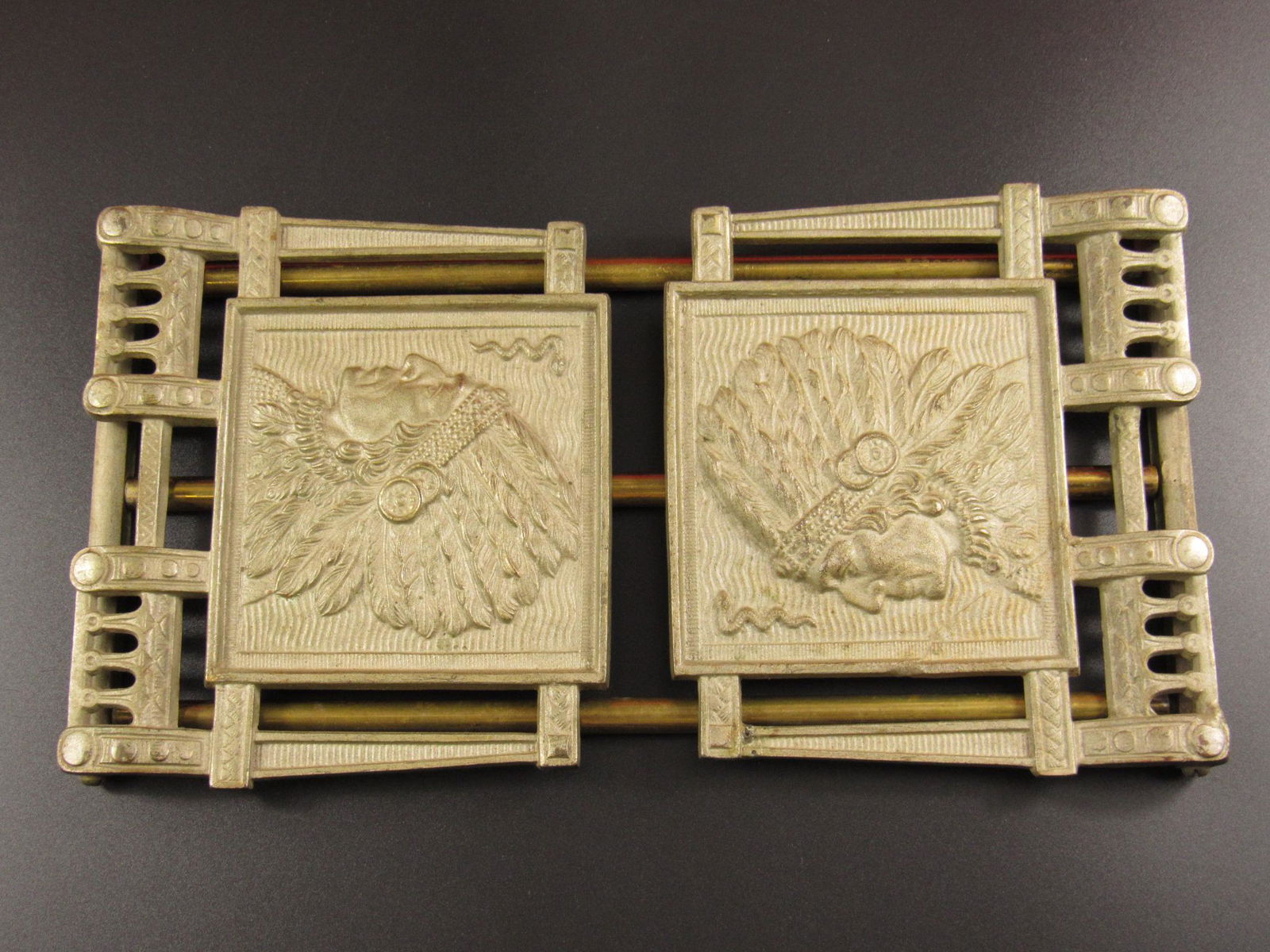 Beautiful Vintage Metal Telescoping Native American Bookend Holder (1 of 10)