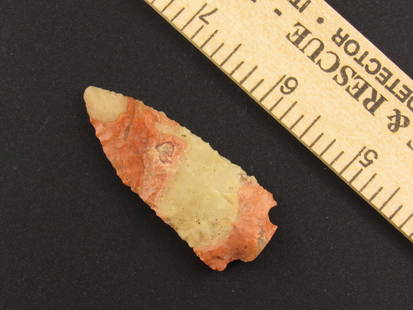 Very Colorful Notched Native American Indian Arrowhead: Attractive and very colorful notched Indian arrowhead from an old estate in Indianapolis, Indiana.
