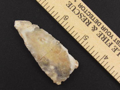 Very Colorful Native American Indian Flint Arrowhead: Very Colorful Indian flint arrowhead from an old estate in Indianapolis, Indiana. Appears to have been broken and glued back together.