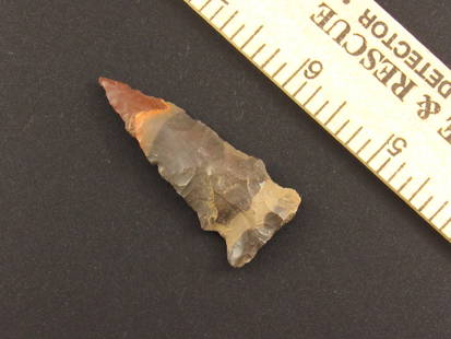 Very Colorful Native American Flint Arrowhead: Beautiful and very colorful Native American stone arrowhead from an old estate in Richmond, Virginia.