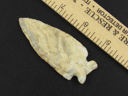 Very Colorful Native American Indian Notched Flint Arrowhead: Very Nice and colorful Indian notched flint arrowhead from an old estate in Indianapolis, Indiana. Writing on one side states "Portsmouth OH".