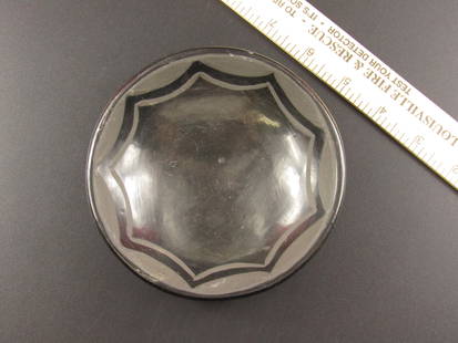Beautiful Vintage Black on Black Native American Pottery Plate: Beautiful Vintage black on black Native American pottery plate. No maker or artist mark is present. This comes from an old estate collection in Wisconsin.
