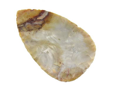Beautiful Flint Ridge Native American Blade: Very nice and colorful Indian flint ridge blade. Writing on one side states "Flint Ridge Shipley Coll Licking Co. Ohio ". Ex B. Bowles collection.