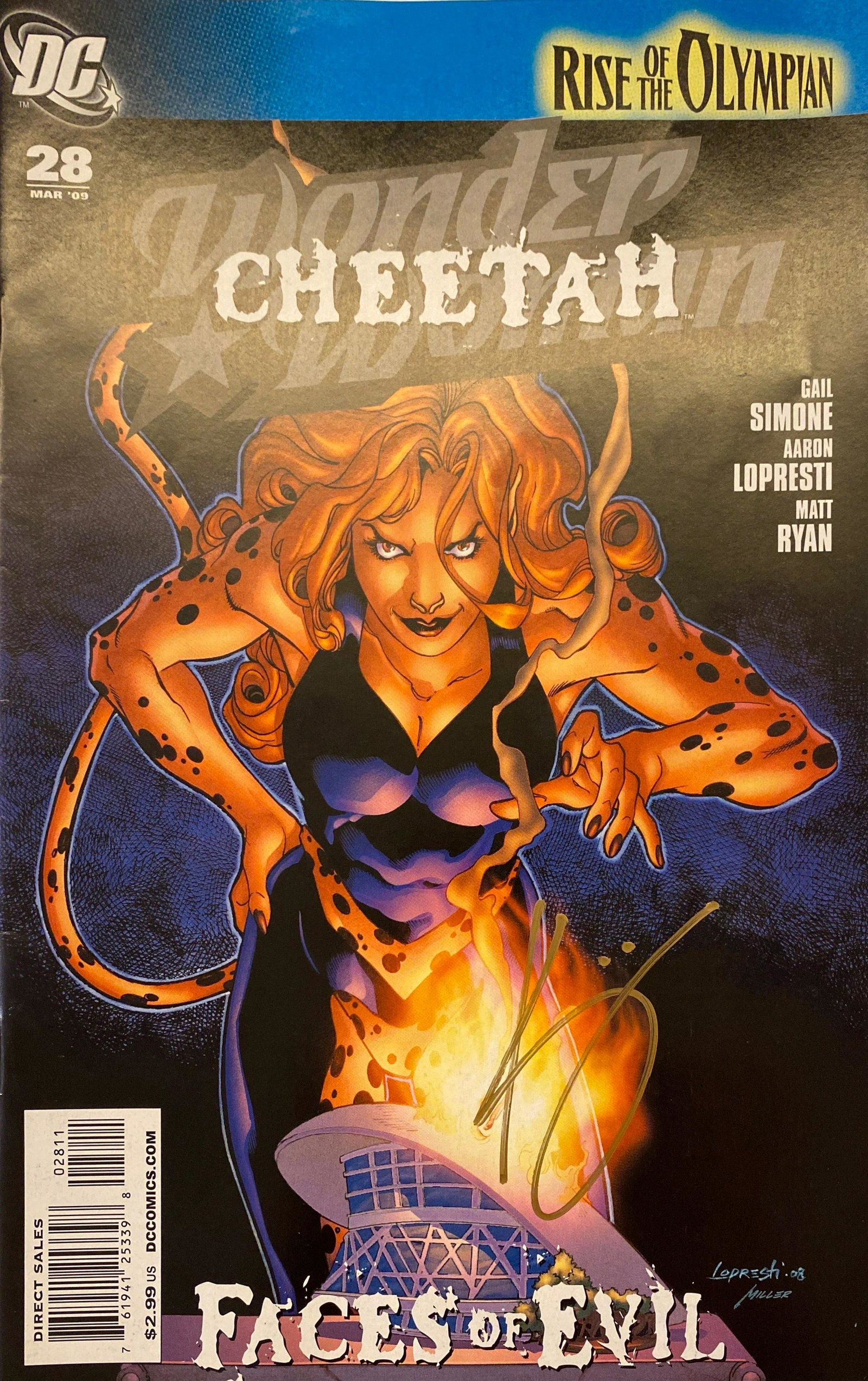 Autograph Signed Wonder Woman Cheetah Comics: Autograph Kristen WiigWonder Woman Cheetah No.28, Rise of Olympian Faces of Evil, Mar 2009, $2.99, Bagged and boarded