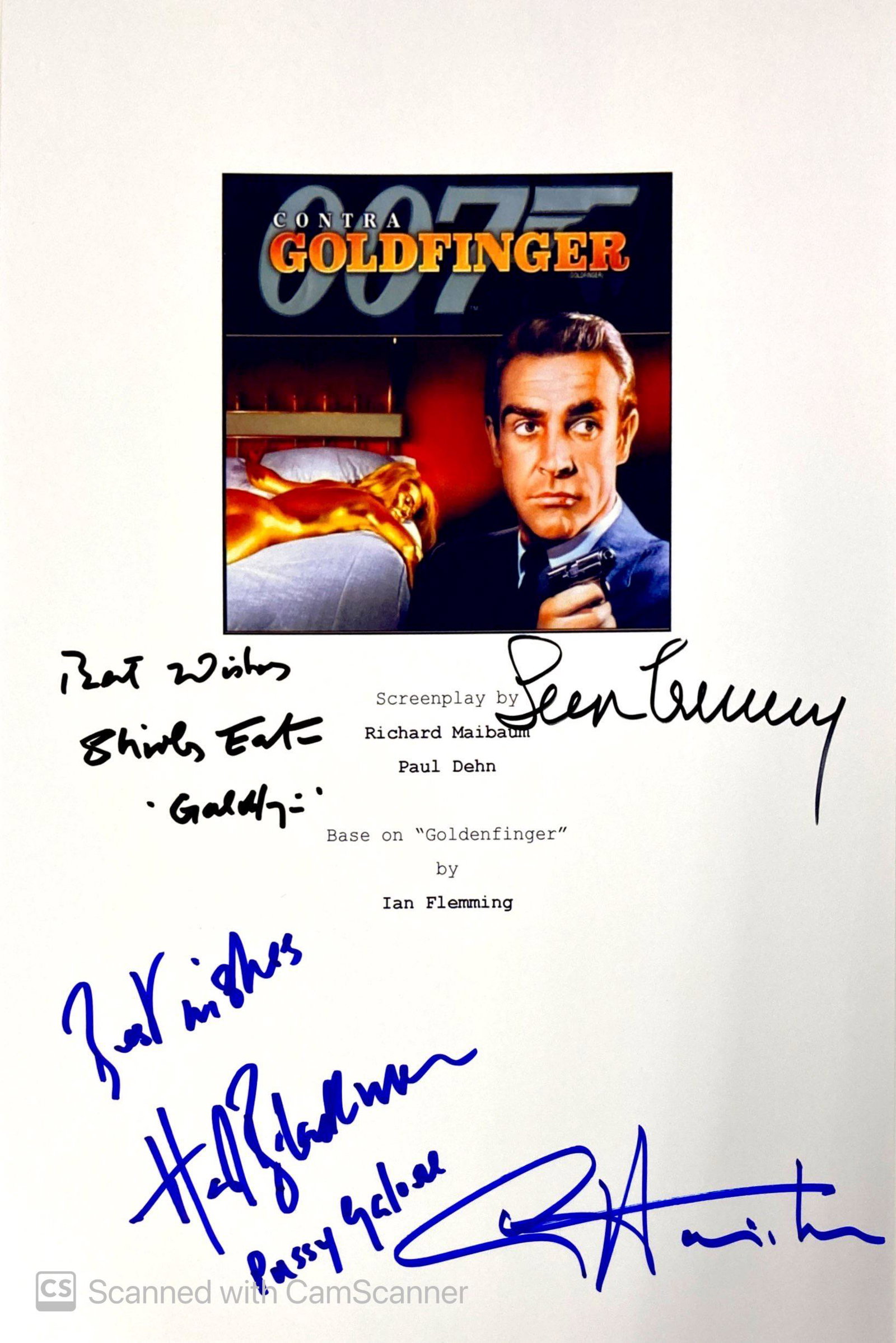 Autograph Signed Script Cover James Bond GoldFinger: Category: Autograph Collectibles Script CoverAutograph: Sean Connery, Shirley Eaton, Guy Hamilton, Honor BlackmanSize: 8 x 10