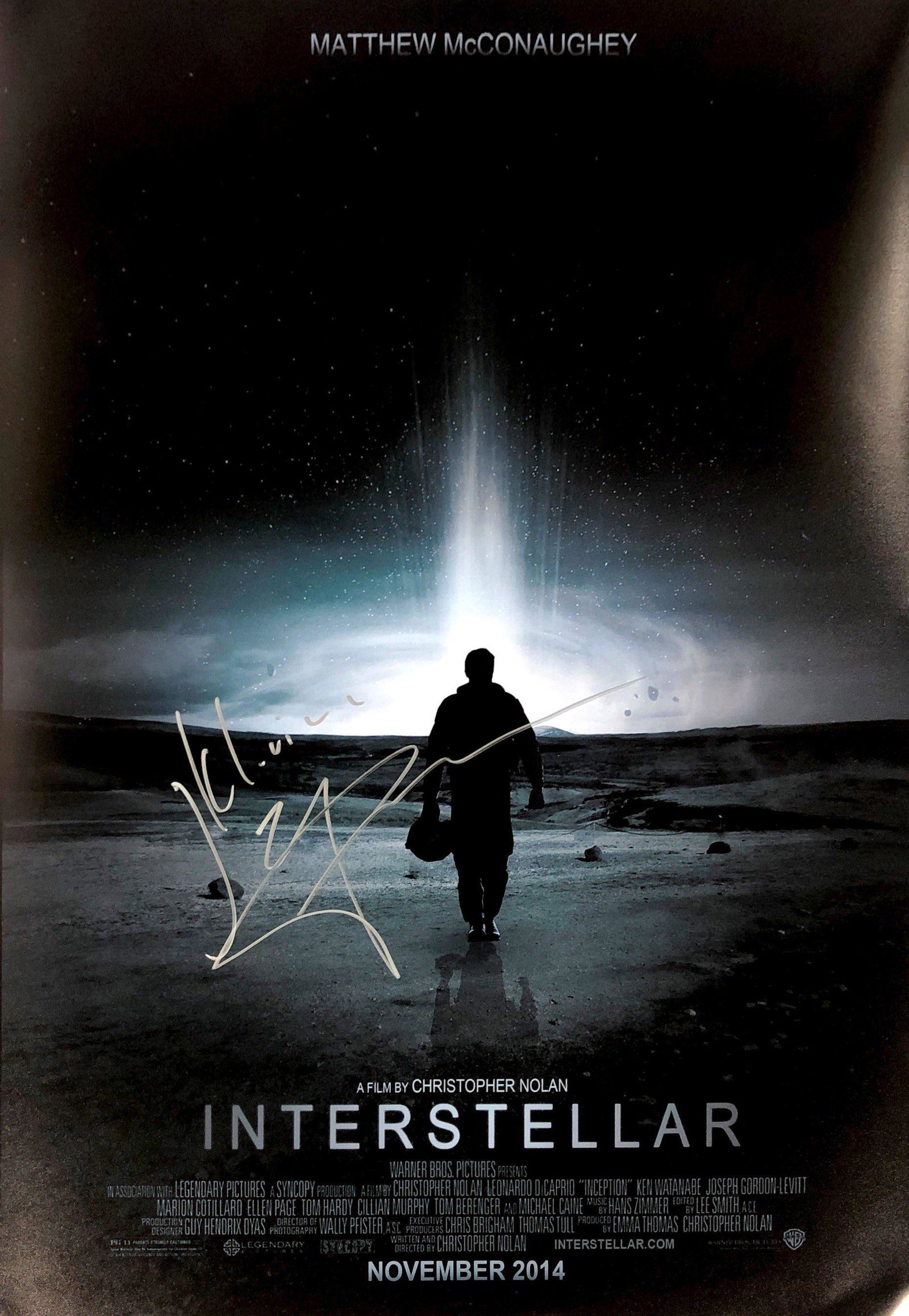 Matthew McConaughey Autographed Interstellar Poster: Category: Autographed CollectiblesSize: Width 16 inches x Height 23 inchesAutographed Includes: Matthew McConaughey, Michael Caine, Anne Hathaway, Matt Damon, Christopher Nolan Excellent Condition