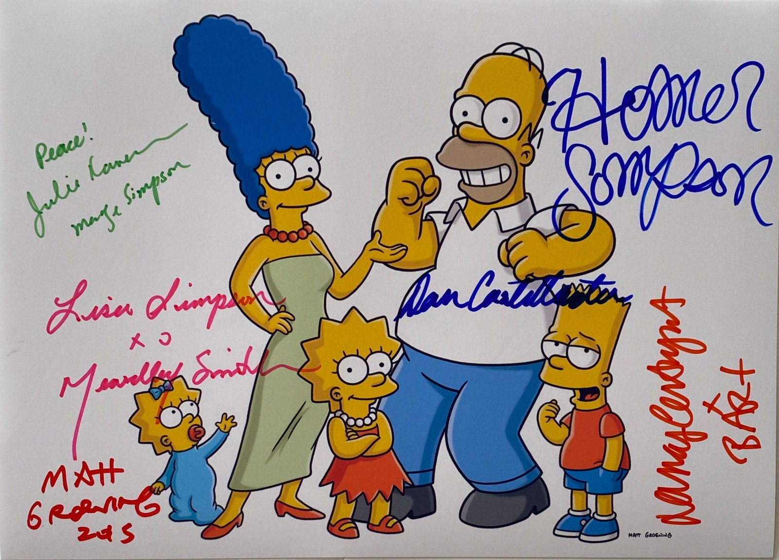 Autograph Signed Simpsons Photo: Category: Autograph CollectiblesSize: 8 x 10'Autograph: Dan Castellaneta, Nancy Cartwright, Julie Kavner, Yeardley Smith, Matt Groening Excellent ConditionDetails are as shown in the photos