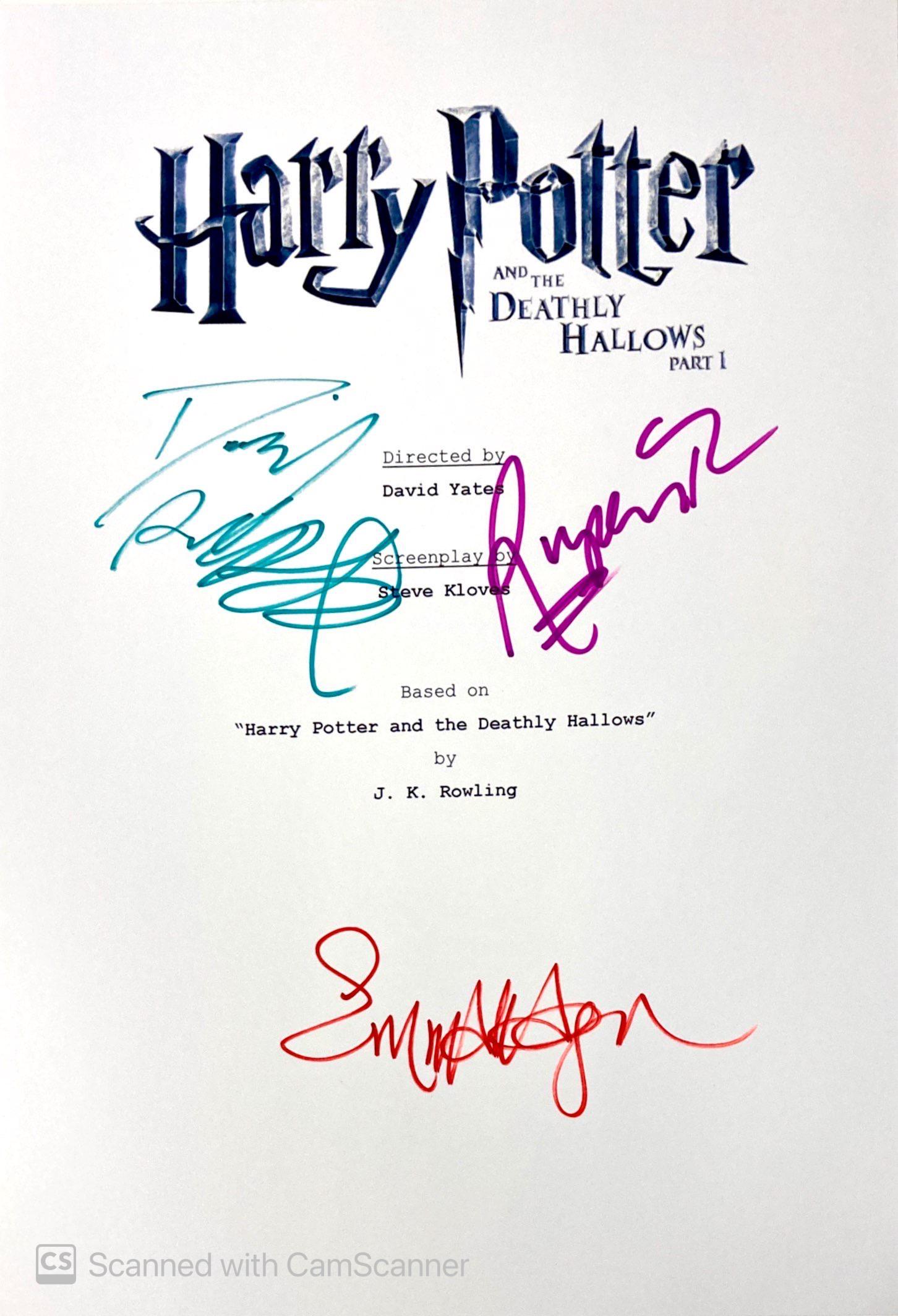 Autograph Signed Script Cover Harry Potter and the Deathly Hollows Part I (1 of 1)