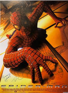 Autographed Spiderman Poster: Category: Autographed CollectiblesAutographed Includes: Tobey Maguire, Willem Dafoe, Kristen Dunst, James Franco, Cliff Robertson, Rosemary HarrisSize : 24' x 36''Excellent Condition