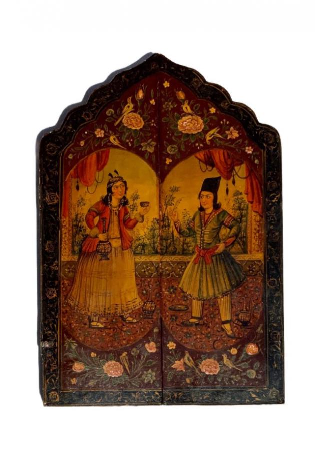 Persian polychrome lacquered mirror (1 of 3)