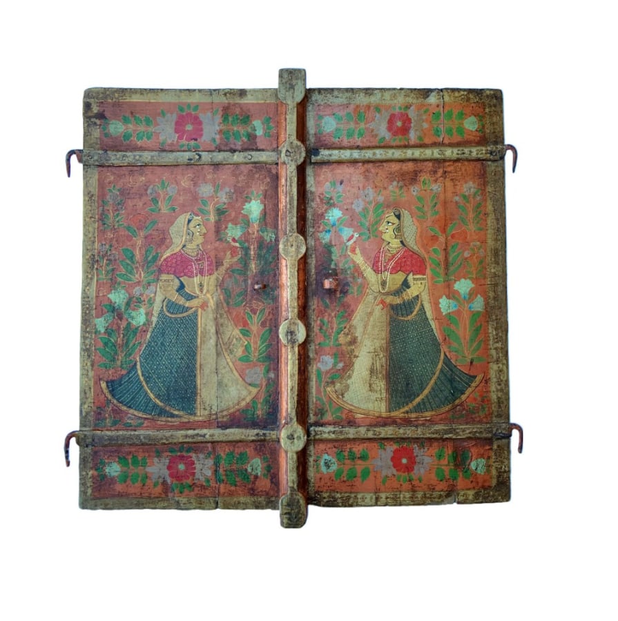 Two hand painted Indian window shutters (1 of 6)