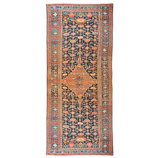 An Antique Ferehan Carpet: A very fine high quality Antique Ferehan carpet (Central Persia) wool on cotton. Herati design red and blue colors. Circa 1880 Approx. Dim: 625 x 210cm 