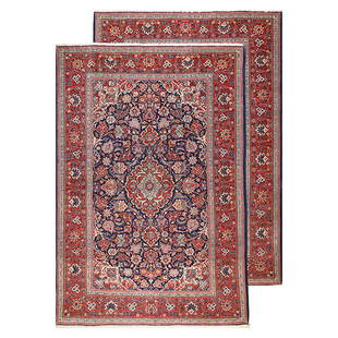 A pair of Kashan Carpet: A pair of early 20th century Kashan carpet (Persia) wool on cotton medallion design. Circa 1940. Approx. 206x132cm each 