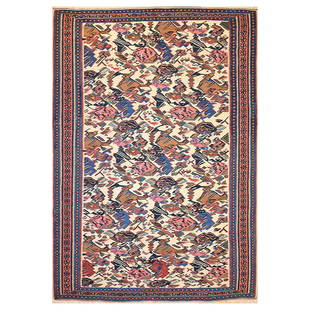 A Bijar Kilim (W. Persia): A semi antique Bijar Kilim (W. Persia)with Gulfarang design (French flower).Wool on wool.Circa 1940. Approx. 219x136 cm 