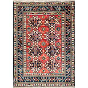 A Lezgi Rug: An early 20th century very fine Lezgi rug (Azerbaijan) wool on wool multi medallion design, red, blue, and beige colors. Circa 1900. Approx. Dim: 152 x 110cm 