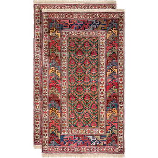 A Pair of Shirvan Rugs: A very fine late 19th century pair of multicolored Shirvan rugs (Azerbaijan) wool on wool. Circa 1890. Approx. Dim: 162 x 93cm each 