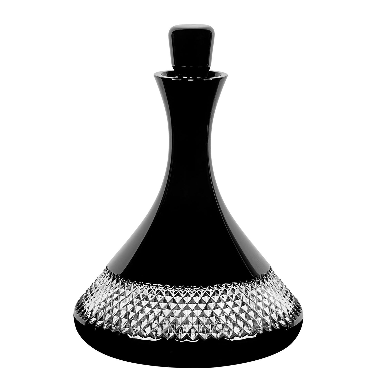 An Irish Waterford crystal glass decanter: A late 20th century Irish Waterford crystal glass decanter. The Black Cut collection by John Rocha. Approx. Dia.: 20cm H: 27cm 