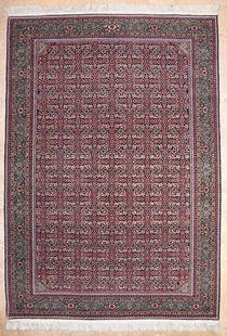 Qum Carpet: A wool Qum carpet with repeated boteh pattern design. Circa 1970. Approx. 204x142cm 