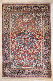 Isfahan Ahmadi carpet: A turn of the century antique Isfahan Ahmadi with natural dyes and colors. Circa 1900. (faded colors in some area due to age) Approx. 219x141cm 