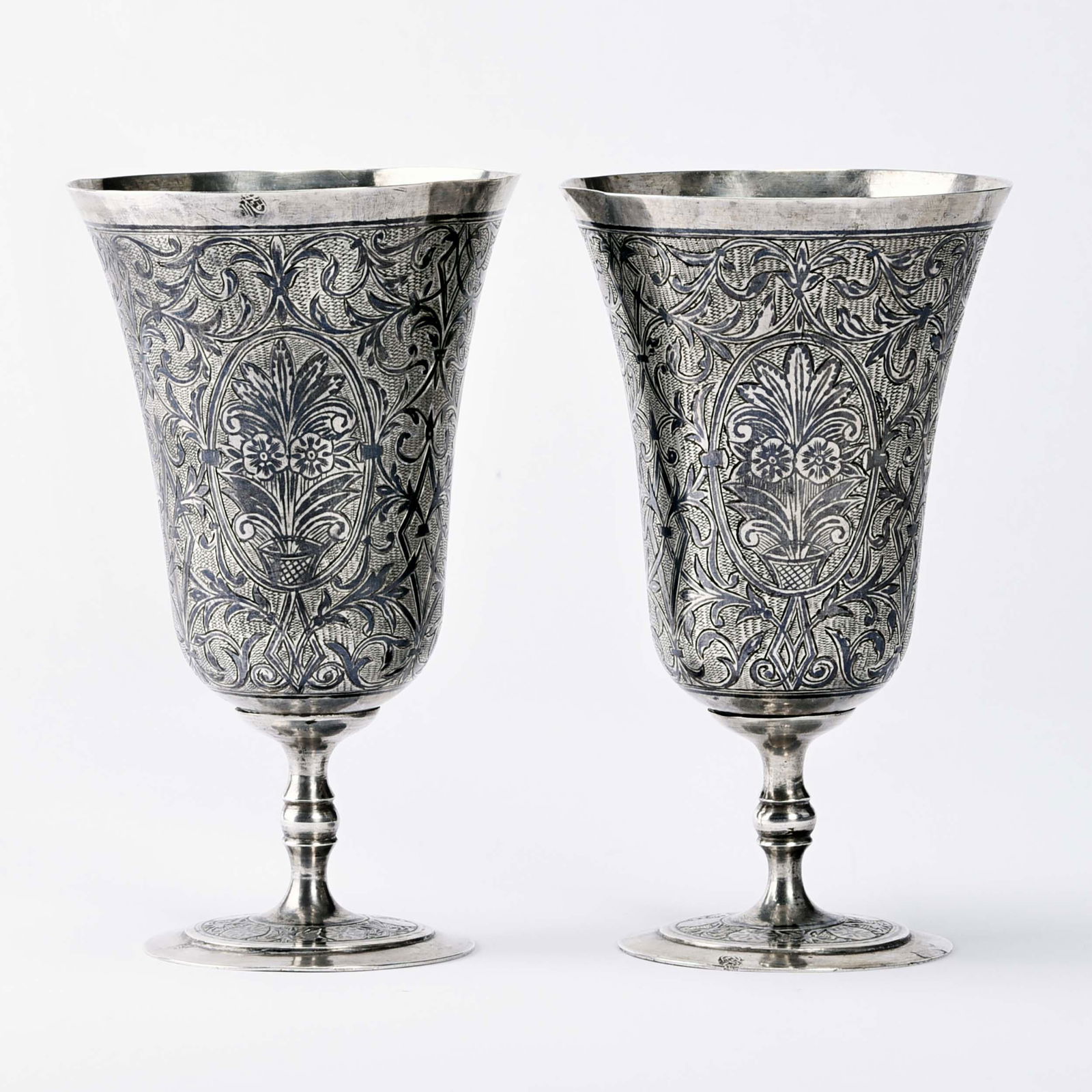 Russian niello silver pair of goblets. (1 of 3)