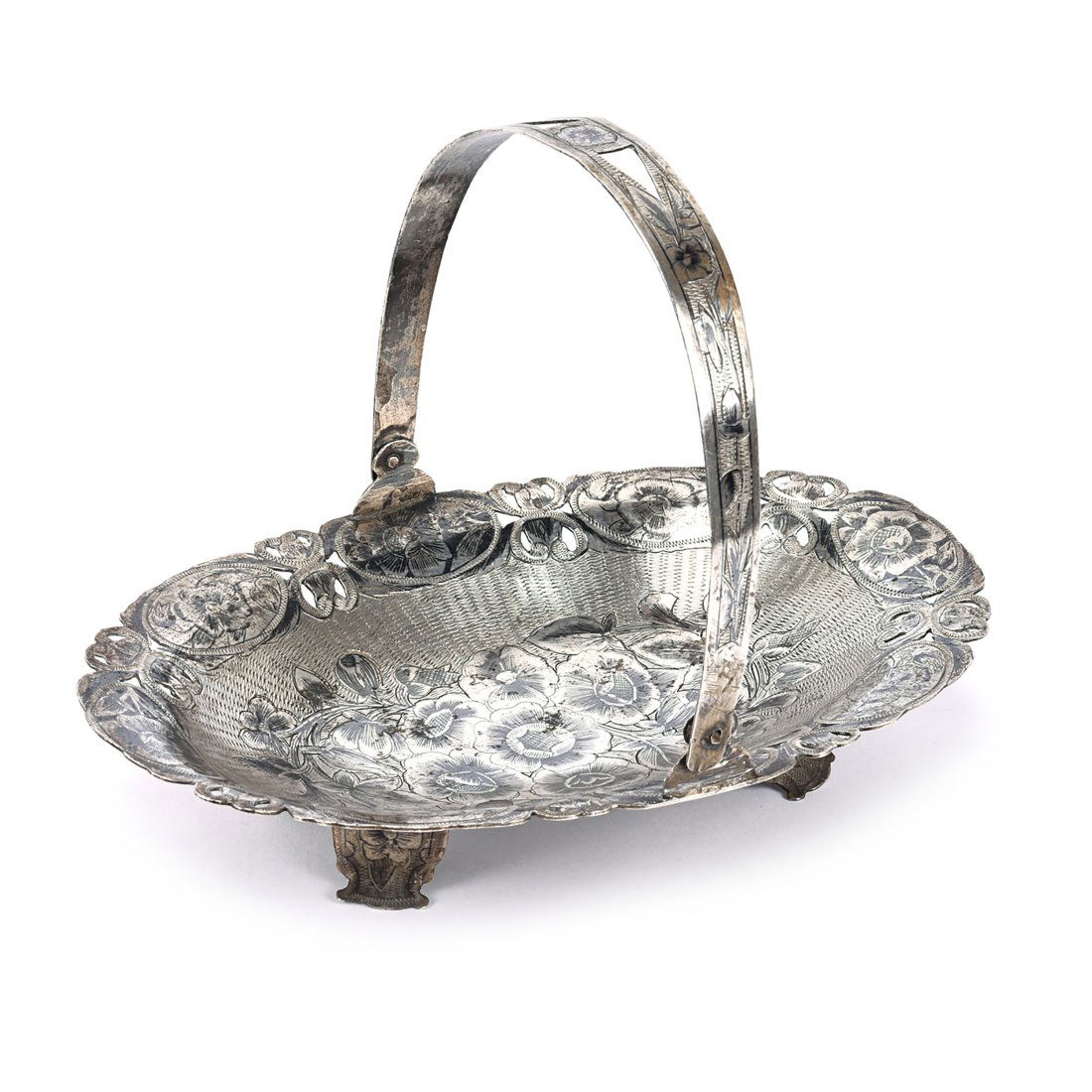 Tabriz niello silver oval dish with handle. (1 of 6)