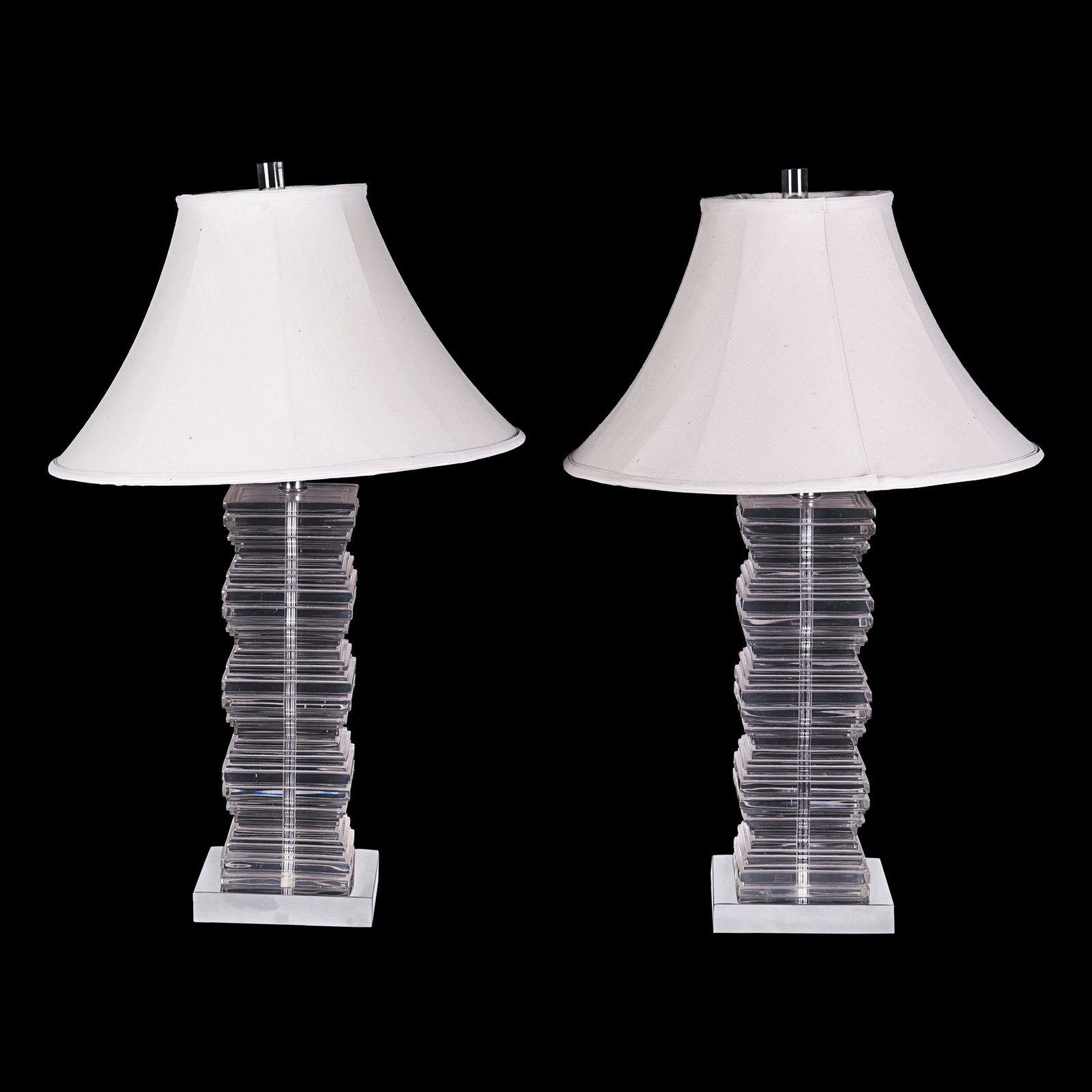 A 1970s pair of large lucite and chrome table lamps. (1 of 2)
