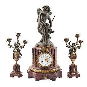 A French gilt and patinated bronze and marble figural mantel clock. (1 of 8)
