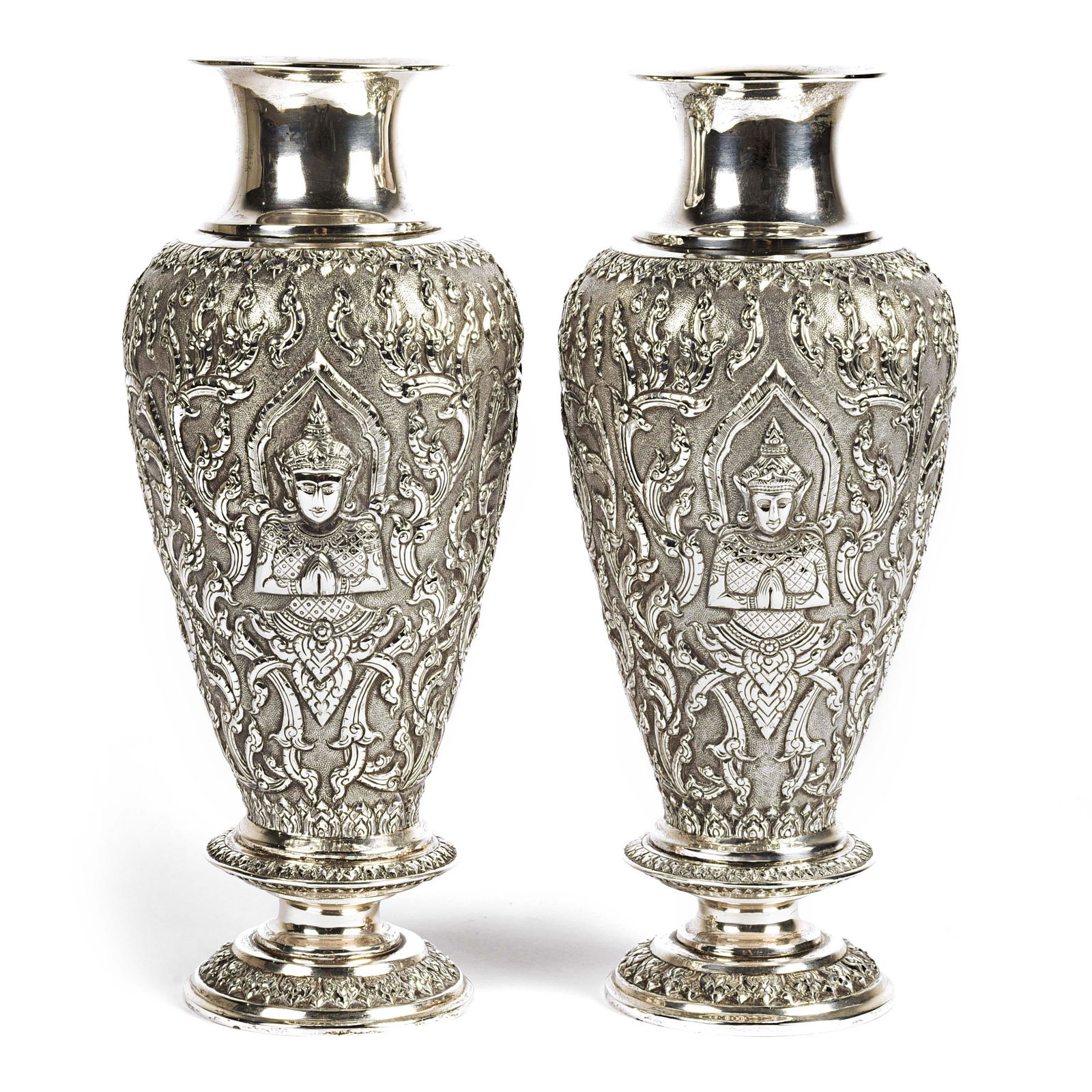 Burmese sterling silver vases. (1 of 10)