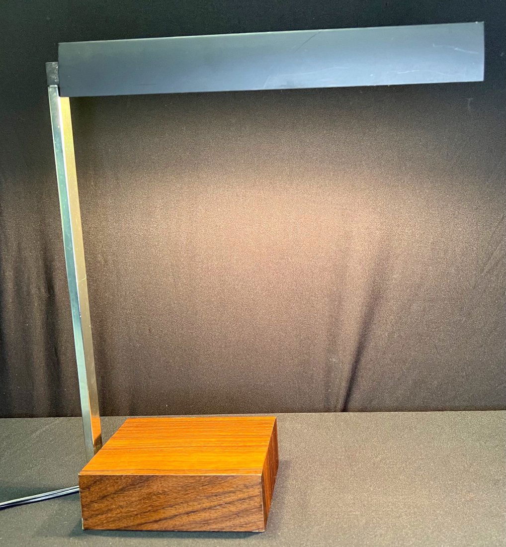 Mid Century Lightolier desk "Baton" lamp featuring a rosewood base and designed by Michael Lax~ (1 of 8)