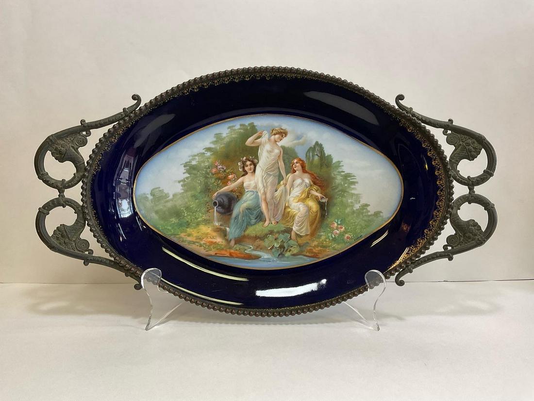 Antique French Sevres Porcelain Centerpiece Plater with Bronze Frame (1 of 7)