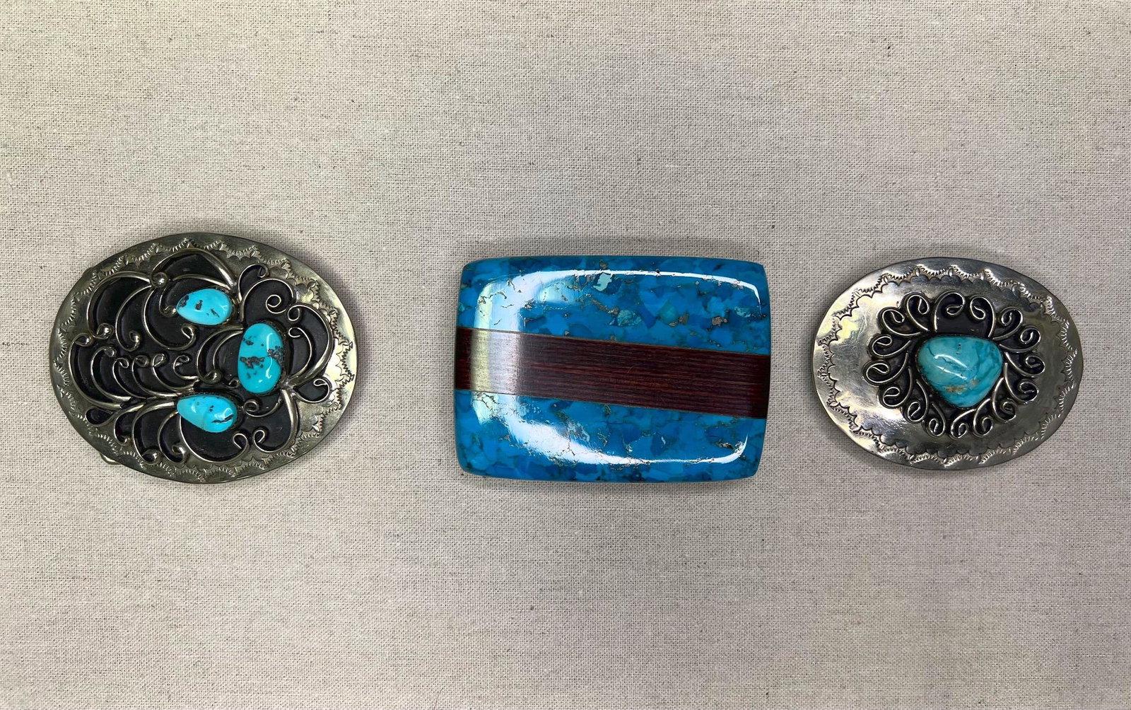 Vintage Southwestern Nickel Silver Turquoise Belt Buckle and a Vintage Blue Mountain Trading Post: Vintage Southwestern Nickel Silver Turquoise Belt Buckle and a Vintage Blue Mountain Trading Post turquoise and exotic wood belt buckle. Fits 1 1/2â€™ and 1 3/4” Belt.